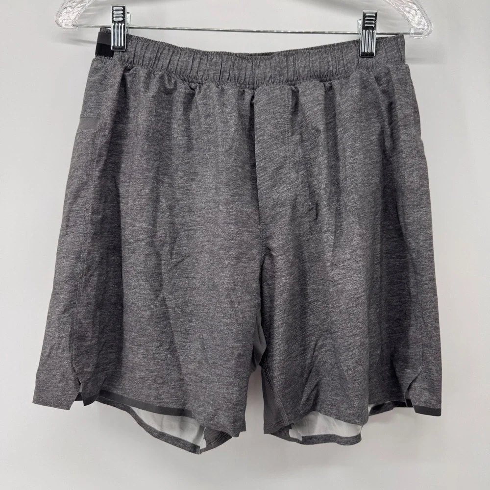 Lululemon Athletic Shorts Mens M Gray Heathered Lined Zipper Pocket 6.5